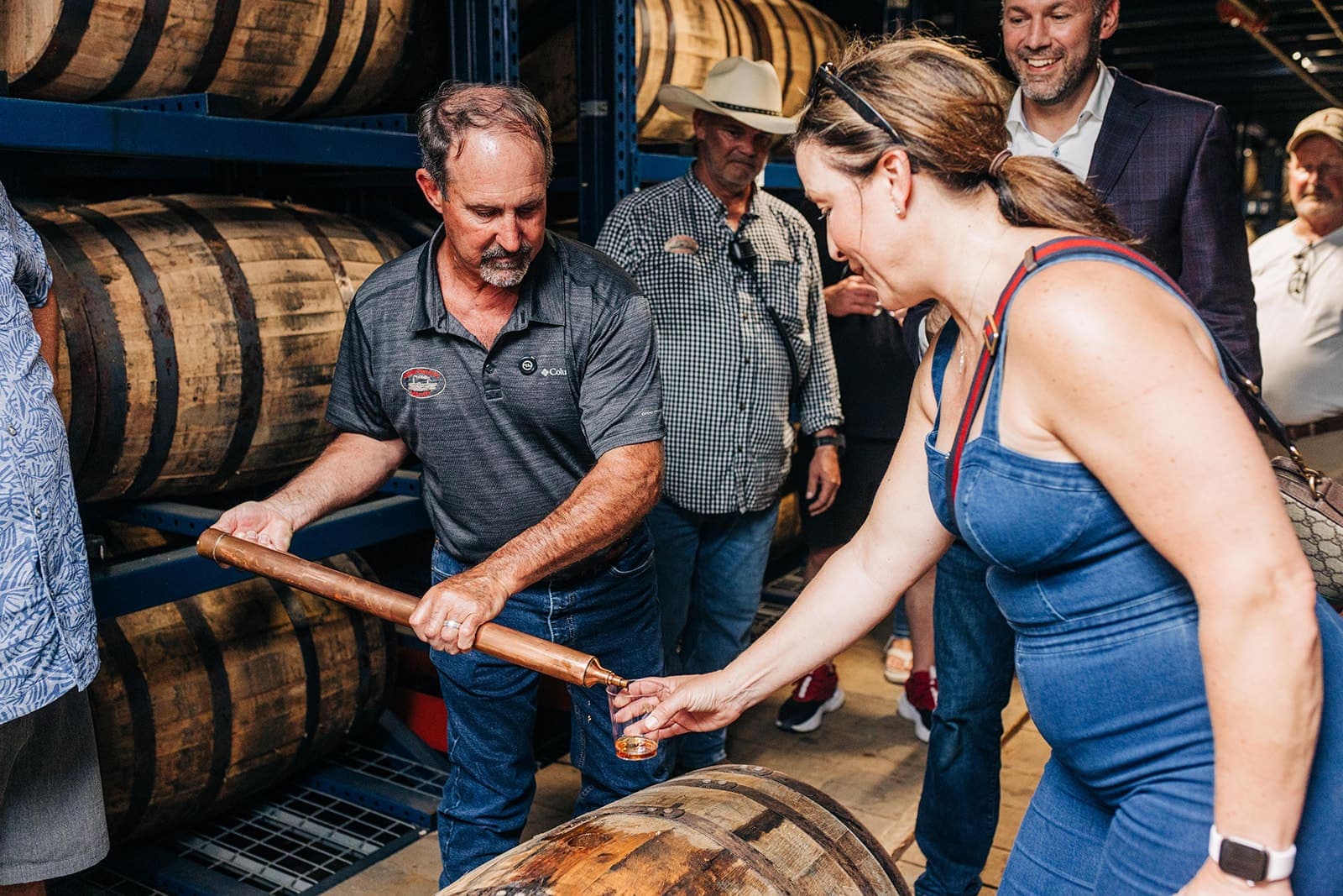 A sample poured straight from the barrel with a copper barrel thief